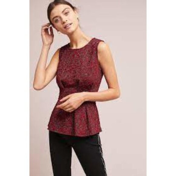Eva Franco Tops - Anthropologie Eva Franco Metallic Sleeveless Peplum Top Tank Burgundy
